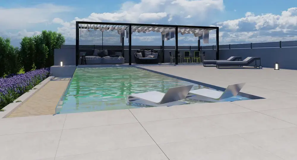Visualización previa de piscina antes de construir en Badalona
