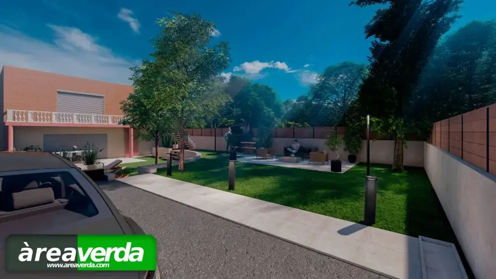 Render de proyecto exterior con caminos y pavimento técnico