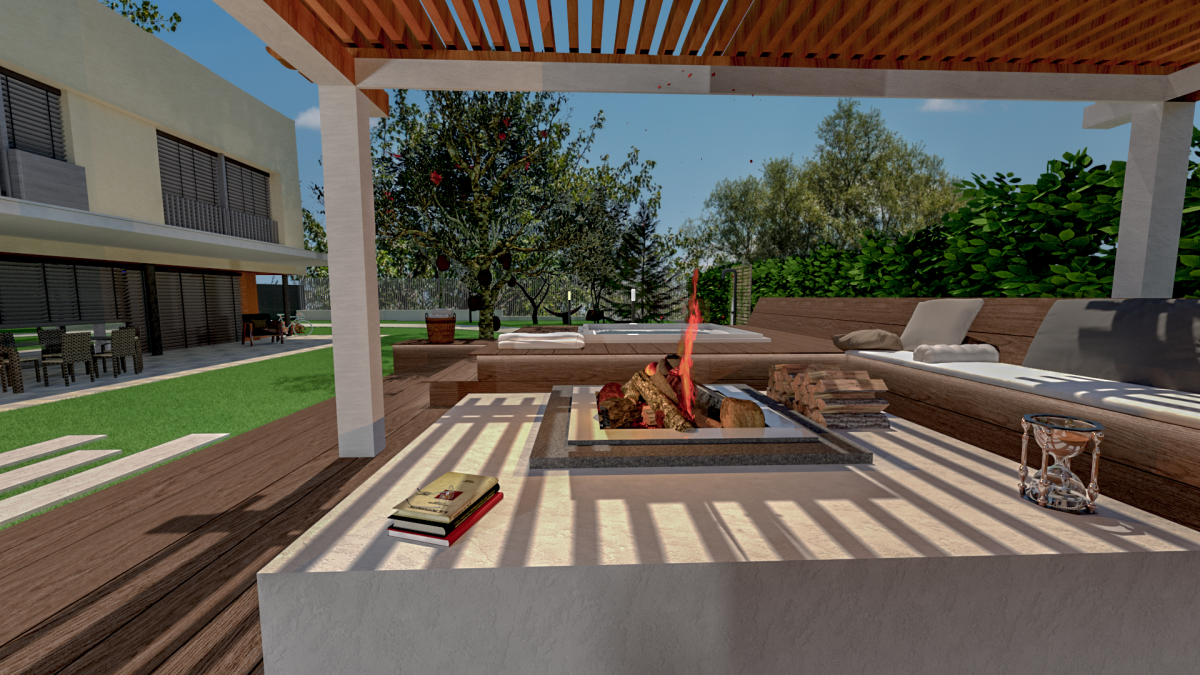 jardin pergola madera porcelanico tarima