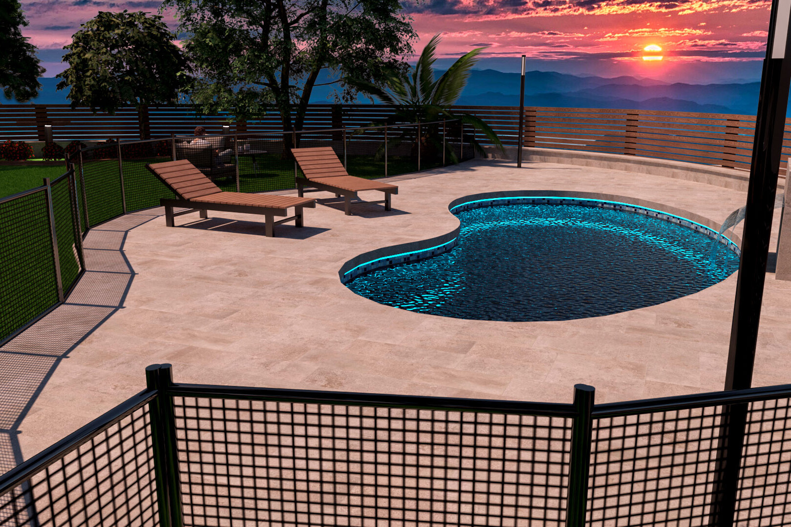 Diseño 3d de terraza con piscina barcelona
